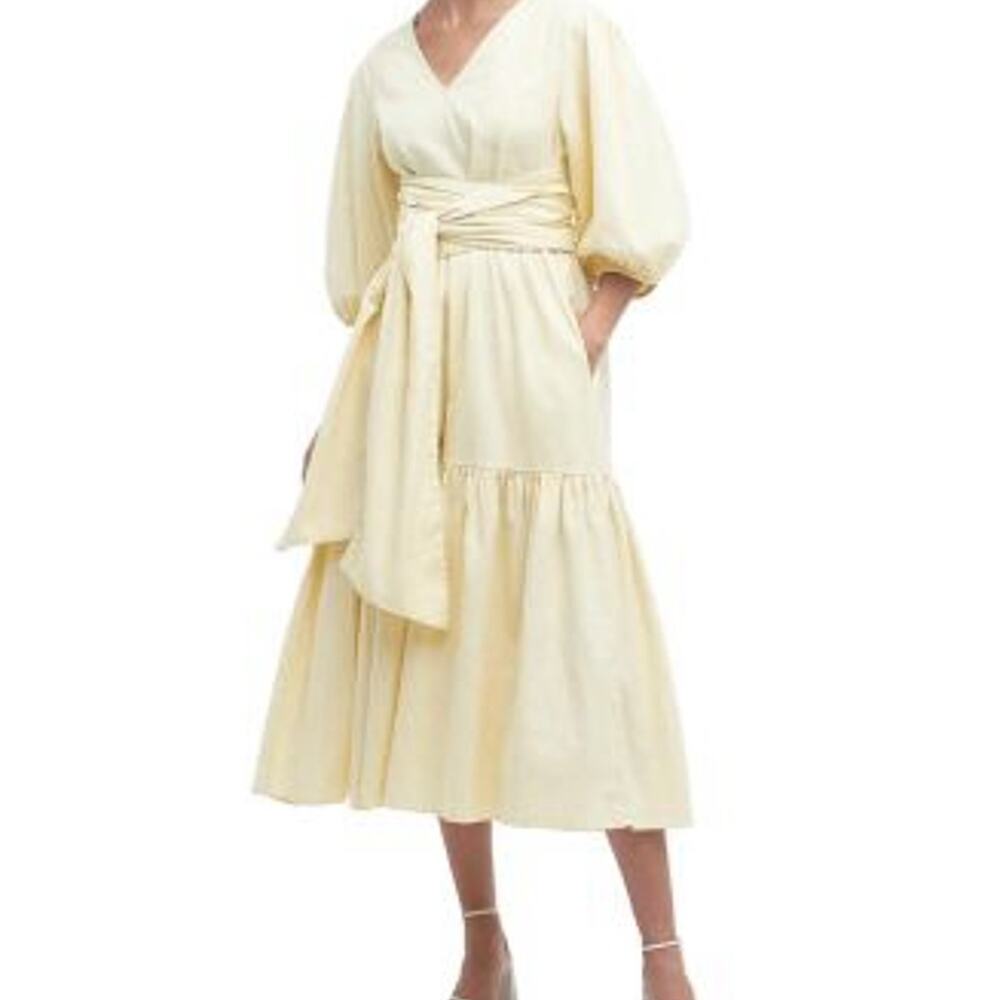Barbour Annie Mini Dress Linen Blend Wrap-Effect Soft Yellow romantic feminine